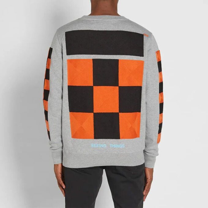 Back Printing Plaid Round Neck Pullover Version Gray