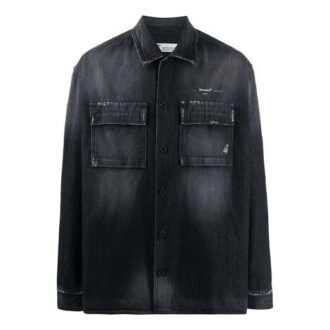 Big Pocket Long Sleeves Denim Jacket Loose Fit Gray