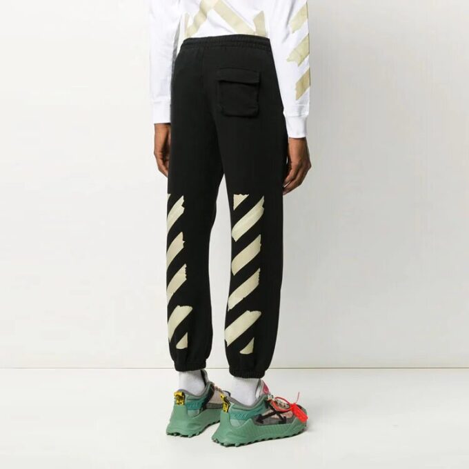 Black Gold Rubber Strap Stripe Sports Pants Black