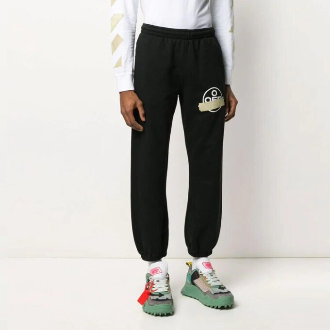Black Gold Rubber Strap Stripe Sports Pants Black