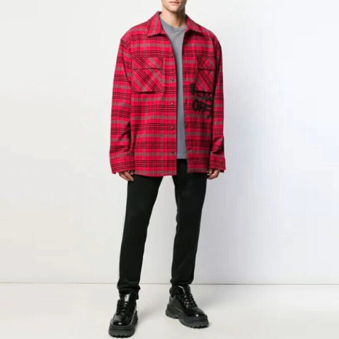 bled cotton pattern shirt “Red Black”
