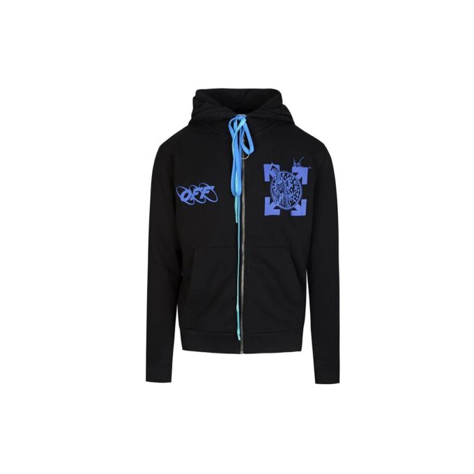 Blue Pattern Hooded Jacket Black