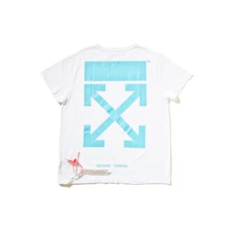 Blue Slogan Arrow Short Sleeve White