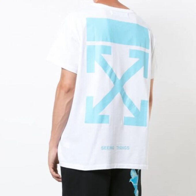 Blue Slogan Arrow Short Sleeve White