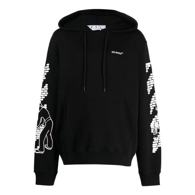 Bricks Arrows-Motif Drawstring Hoodie