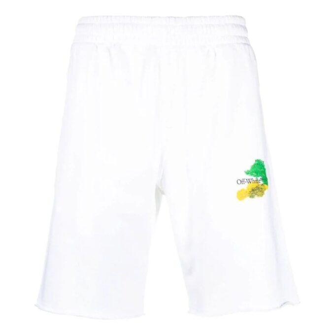 Brush Arrows Raw-Cut Shorts “White”