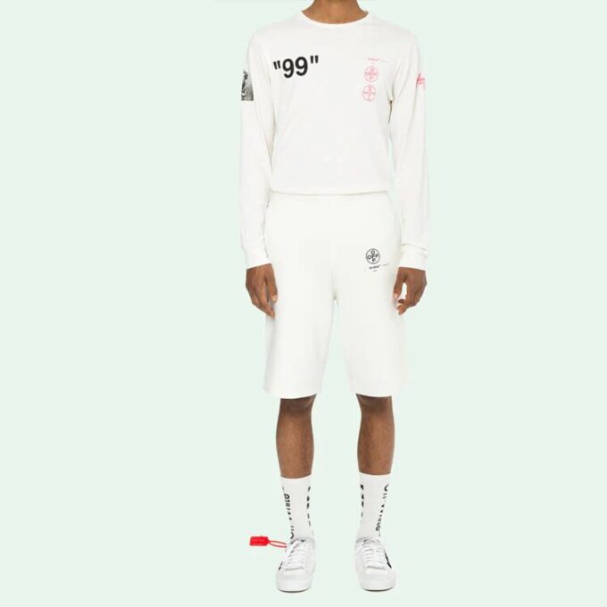 c/o virgil abloh For Men’ s White Diag Stencil Sweatshorts White/Pink