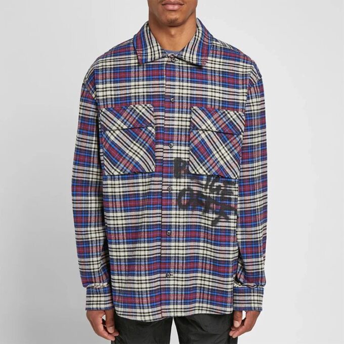 C/O VIRGIL ABLOH OW FLANNEL CHECK SHIRT BLUE