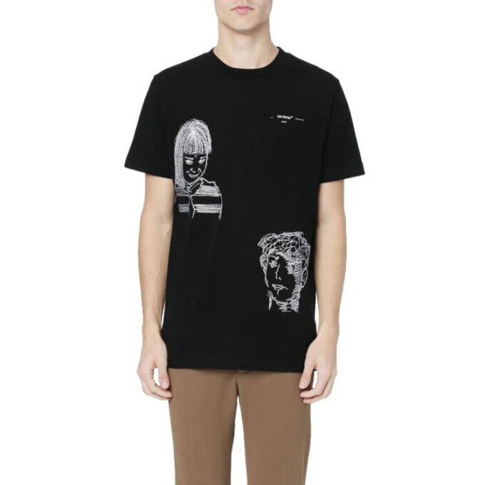 C/O VIRGIL ABLOH Small Character Pattern Printing Short Sleeve Ordinary Version Black