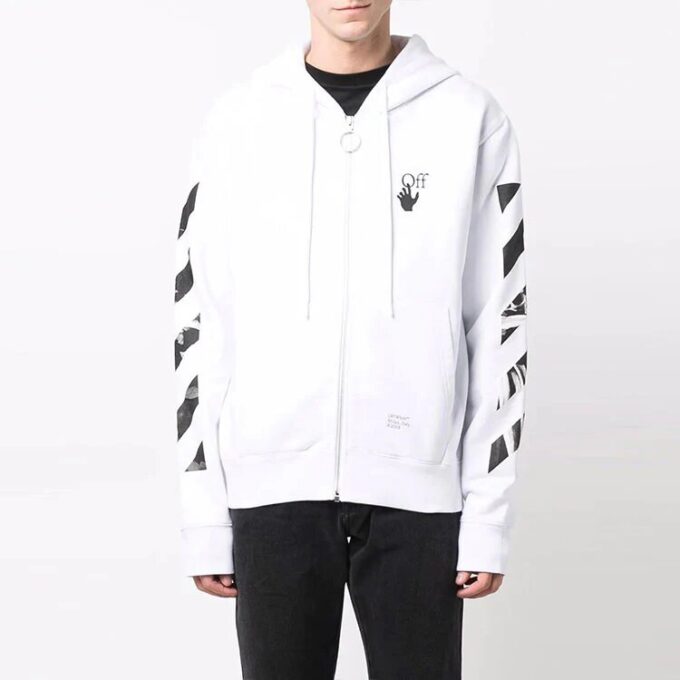 Carav Arrow Slim Zip Hoodie “White/Black”