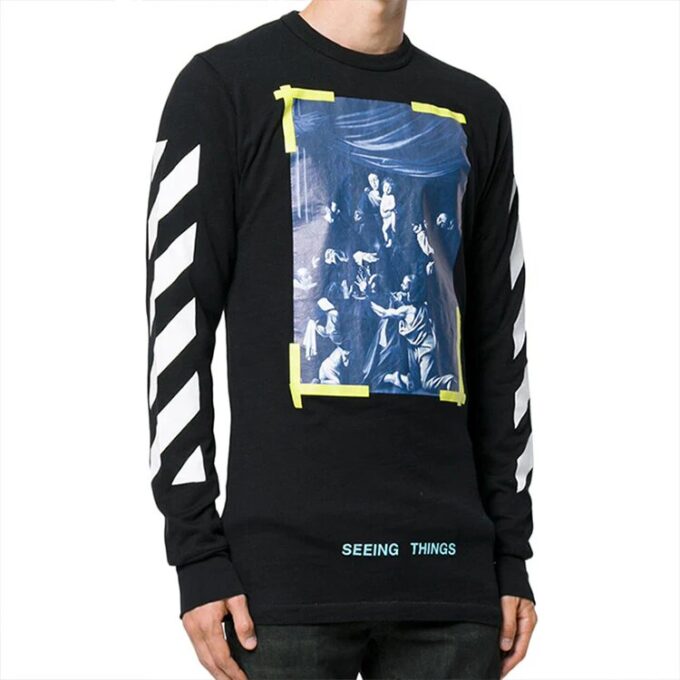 Chest Painting Printing Long Sleeves Black