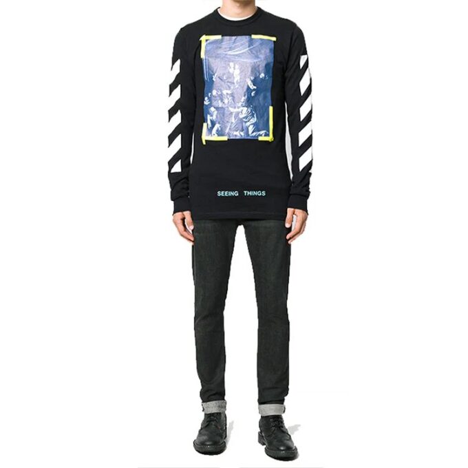 Chest Painting Printing Long Sleeves Black