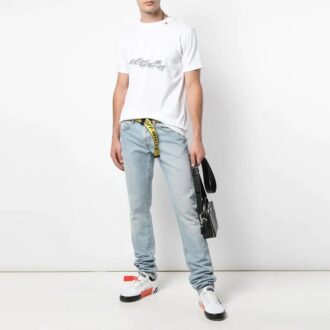 Chest Pattern Printing Short Sleeve Ordinary Version White