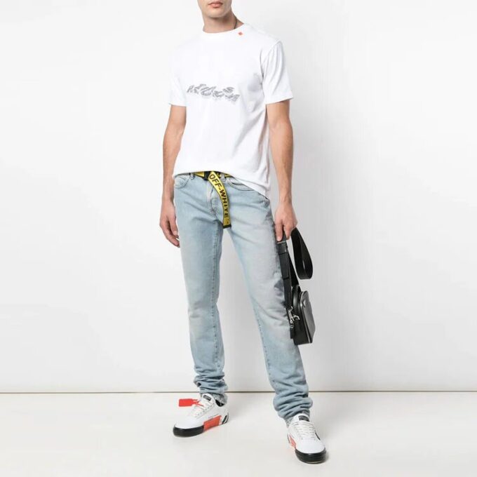 Chest Pattern Printing Short Sleeve Ordinary Version White
