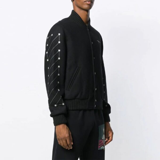 Chevron Varsity Baseball Jacket Men Black