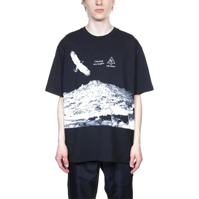 Climbing new Heights print Printing Men Loose Black