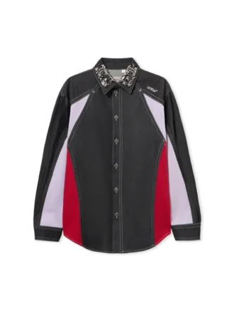 Color Block Denim Crystal Overshirt