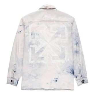Colour Colour Rendering Ink Lapel Loose Denim Jacket Men White