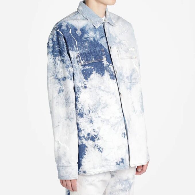 Colour Colour Rendering Ink Lapel Loose Denim Jacket Men White
