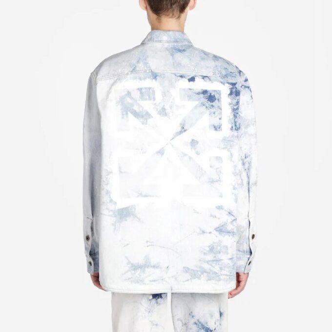 Colour Colour Rendering Ink Lapel Loose Denim Jacket Men White