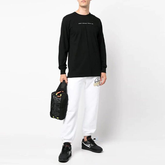 Cotton Arrow Logo Printing Round Neck Long Sleeves Black