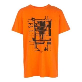 Cotton Arrow Pattern Printing Round Neck Short Sleeve Orange