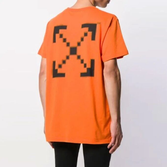 Cotton Arrow Pattern Printing Round Neck Short Sleeve Orange
