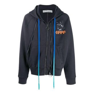 Cotton Printing Hooded Jacket Men Black