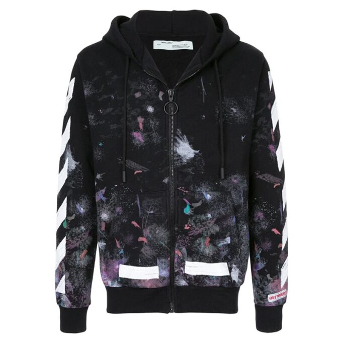 Diag Galaxy Brush Zip Hoody “Black White Multicolor”