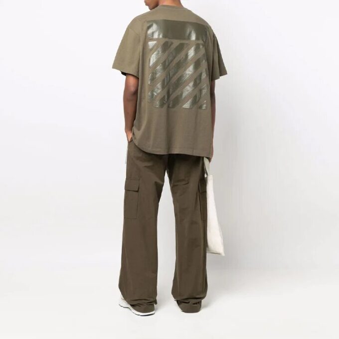 Diag Tab Solid Color Round Neck Short Sleeve Olive Green