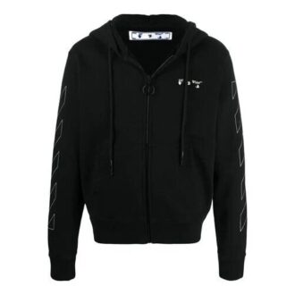 Diag Zipper Hooded Jacket Black