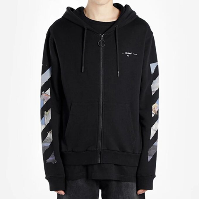 diagonal arrow print zipped cotton