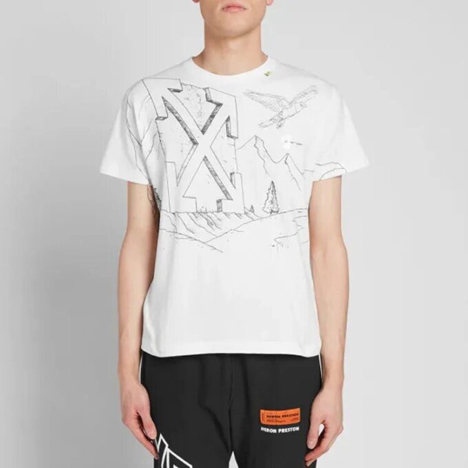 Diagonal Eagle Printing Short Sleeve White