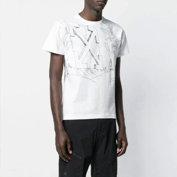Diagonal Eagle Printing Short Sleeve White