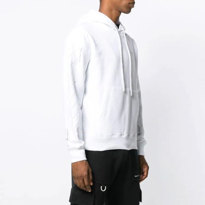 Diagonal Sleeve Unfinished Popover Hoody White