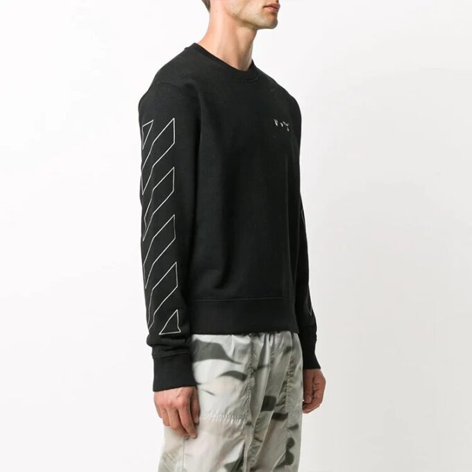 Diagonal Stripes Logo Pullover Men Black