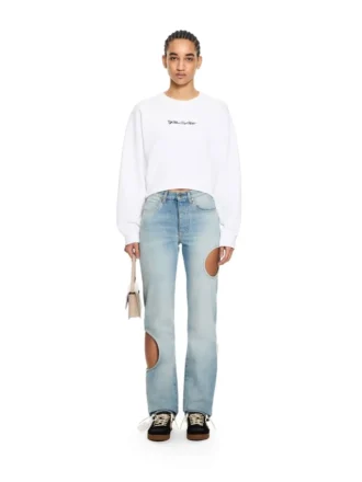 Embroidered Arrow Script Crop Crewneck