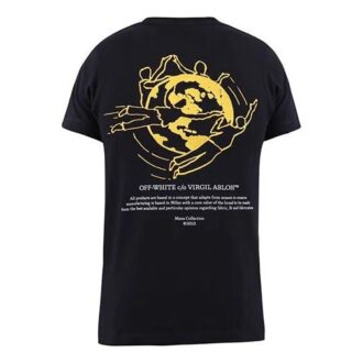 Embroidered Earth Printing Short Sleeve Black
