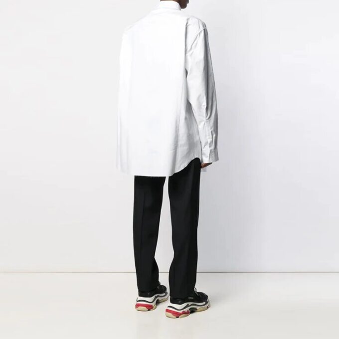 Embroidered Pattern Solid Color Long Sleeves Shirt Loose Fit White