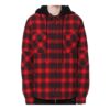 flannel hooded Plaid Shirt Jacket Red