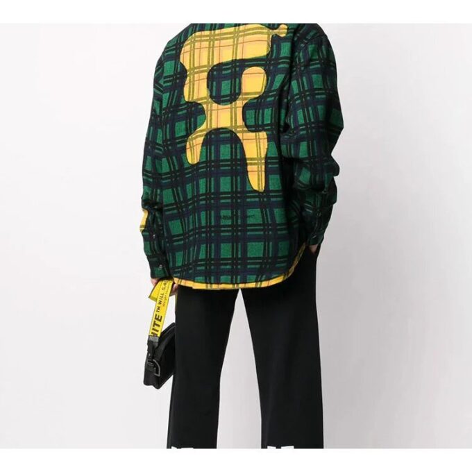 Flannel melts Printing Long-sleeved Shirt Men Green