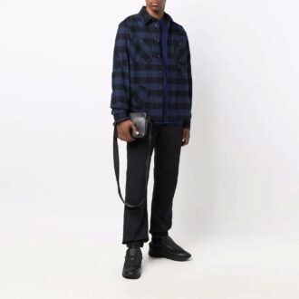 flannel Plaid Long Sleeves Shirt Loose Fit Blue