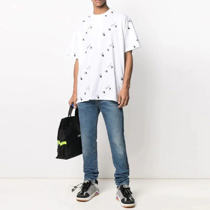 Full Print Alphabet Logo Round Neck Short Sleeve White
