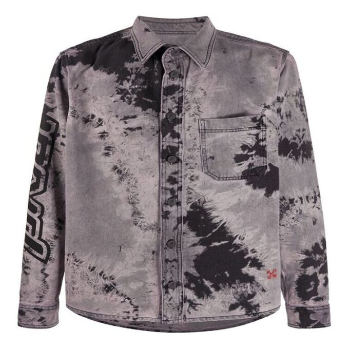 FW20 Back Arrow Logo Tie-dyed Denim Shirt Men Black