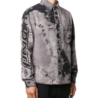 FW20 Back Arrow Logo Tie-dyed Denim Shirt Men Black