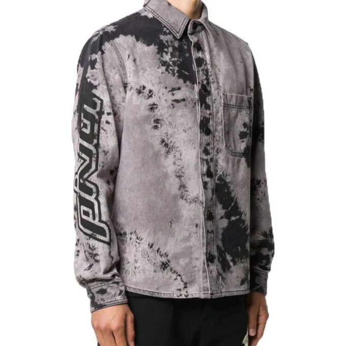 FW20 Back Arrow Logo Tie-dyed Denim Shirt Men Black