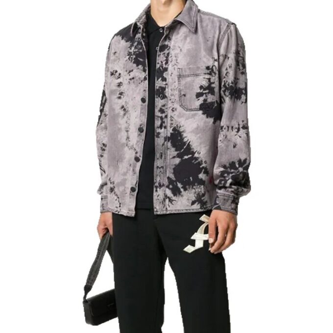 FW20 Back Arrow Logo Tie-dyed Denim Shirt Men Black