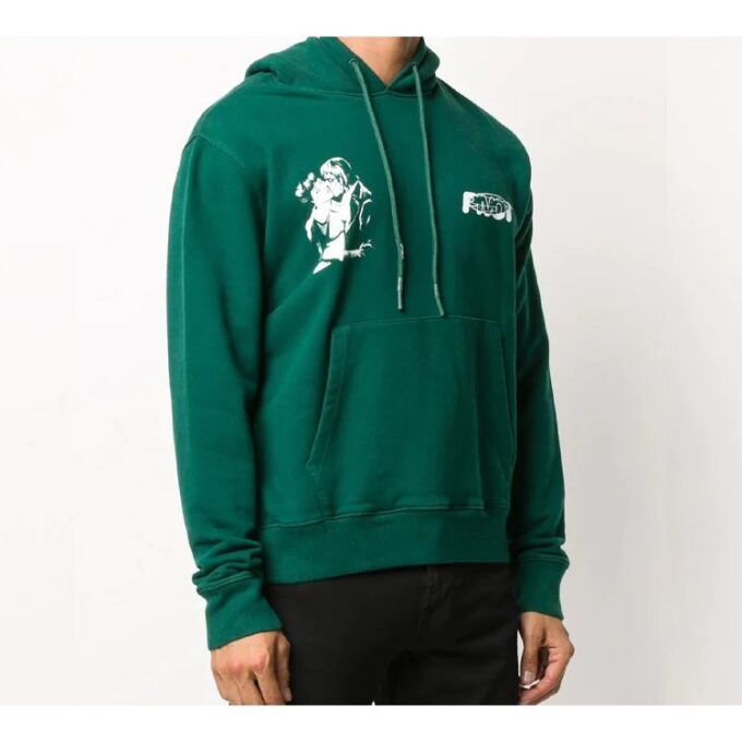 FW20 Kiss 21 Printing Hooded Pullover Men Green