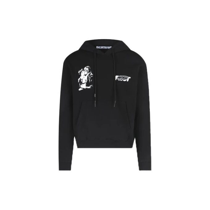 FW20 Kissing Printing Hooded Pullover Men Black