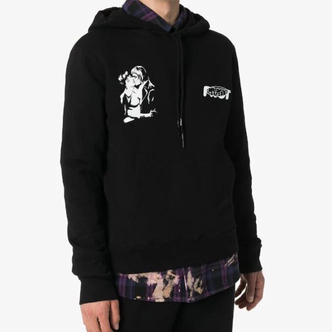 FW20 Kissing Printing Hooded Pullover Men Black